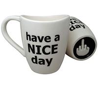 Decodyne Have a Nice Day Coffee Mug, Funny Cup with Middle Finger on The Bottom 14 oz. (White)