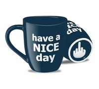 Decodyne Have a Nice Day Funny Coffee Mug, Funny White Elephant Gifts for Adults, Gag Gifts for Women and Men with Middle Finger on the Bottom - 14 oz. (Blue)