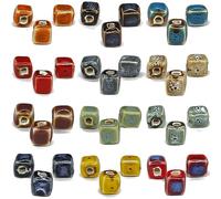 Decoendiy 100Pcs Ceramic Cube Beads, Geometric Square Beads, Handmade Porcelain Painted Beads, Loose Shaped Spacer Beads, for Jewelry Making DIY Bracelets Crafts Supplies