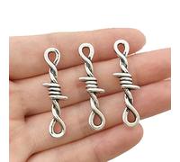 Decoendiy 100Pcs Gothic Barbed Wire Thorns, Silver Alloy Thorns Pendant Accessories, Vintage Metal Connector Charms, for Jewelry Making DIY Bracelets Necklaces Crafts