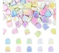 Decoendiy 100Pcs Halloween Focal Ghost Beads- Mini Colorful Acrylic Halloween Ghost Loose Spacer Beads for Pen Halloween Charms for Jewelry Making
