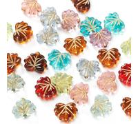 Decoendiy 100Pcs Maple Leaf Beads, Frosted Acrylic Autumn Leaves Beads with Golden Metal Rings for DIY Jewelry Making, Fall Themed Bracelets, Necklaces,Craft Accessories (Mix)
