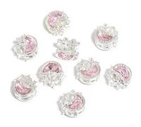 Decoendiy 10Pcs Rhinestone Focal Beads for Pens,Straight Hole Beads,Fancy Sparkle Alloy Bead,Bling Glitter Moon Alloy Beads,Crystal Rhinestone Beads for Jewelry Keychain DIY Making (Pink)