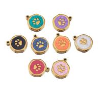 Decoendiy 12Pcs Gold Plated Enamel Charms, Mixed Color Stainless Steel Cat Paws Pattern Pendants for DIY Jewelry Making, Bulk Necklace Bracelet Craft Supplies Collection (#7)