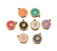 Decoendiy 12Pcs Gold Plated Enamel Charms, Mixed Color Stainless Steel Clover Pattern Pendants for DIY Jewelry Making, Bulk Necklace Bracelet Craft Supplies Collection (#5)