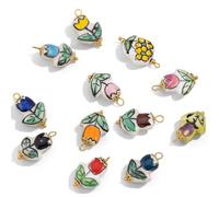 Decoendiy 12Pcs Handmade Porcelain Flower Charms, Colorful Ceramic Tulip Pendants with Stainless Steel Loop for DIY Keychain Bracelet Necklace Jewellery Making Crafts (#1)