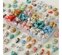 Decoendiy 24pc Porcelain Ceramic Animal Theme Beads - Cute Cartoon Hand-Painted, Puppy/Penguin/Panda Shaped Spacer Beads for DIY Jewelry Making Crafts