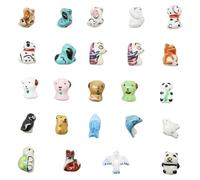 Decoendiy 24pc Porcelain Ceramic Animal Theme Beads - Cute Cartoon Hand-Painted, Puppy/Penguin/Panda Shaped Spacer Beads for DIY Jewelry Making Crafts