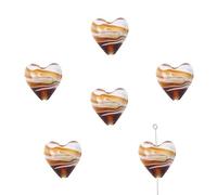 Decoendiy 26Pcs Heart Glass Beads, Pearlized Hand Painted Striped Heart-Shaped Lampwork Crystal Love Loose Spacer Beads for Handmade Jewelry Making, Bracelets & DIY Love Gifts (Coffee)