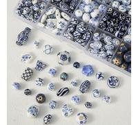 Decoendiy 35pcs Blue and White Porcelain Beads - Handmade Ceramic Spacer Beads for Jewelry Making, DIY Crafts, Bracelets & Necklaces - Assorted Shapes Loose Beads
