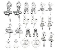 Decoendiy 40Pcs Christmas Ballet Charms, Antique Silver Ballerina Shoe Charm Collection Artware Dangle Pendants for ewelry Accessories for Ballerina Dancer Wife Friends Women Girls