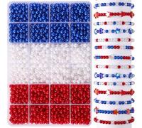 Decoendiy 50pcs Red White Blue Beads, 6mm Patriotic Round Pearl Beads for 4th of July Independence Day Jewelry Making, Necklace Bracelet Earring Hair Beads DIY Crafts Supplies