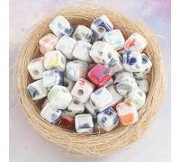 Decoendiy 50pcs White Ceramic Cube Beads - Geometric Square Handmade Porcelain Painted Beads, Loose Shaped Spacer Beads for Jewelry Making, DIY Bracelets, Crafts Supplies