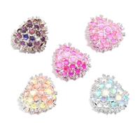 Decoendiy 5Pcs Rhinestone Silver Needle Crown Focal Beads for Pens- Colorful 3D Glass Heart Shape Fancy Beads for DIY Beadable Pens, Jewelry, Bracelet, Keychain Making and Crafts