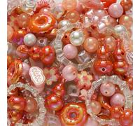 Decoendiy 60g Assorted Acrylic Beads - Pink Large Kawaii Aesthetic Beads, Multi-Shapes Flower Bear Cute Beads for Bracelet Making, Keychain, Phone Charms, Jewelry Making, DIY Crafts, Necklace (#7)