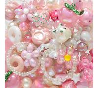 Decoendiy 60g Assorted Acrylic Beads - Pink Large Kawaii Aesthetic Beads, Multi-Shapes Flower Bear Cute Beads for Bracelet Making, Keychain, Phone Charms, Jewelry Making, DIY Crafts, Necklace (#8)