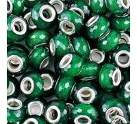 Decoendiy 60Pcs 14mm European Beads,Large Hole Beads,Lampwork Spacer Beads,Fine Glitter Round Beads,Resin Wheel Flat Beads,Decorative Beads Bulk for Jewelry Making DIY Crafts Supplies (Green)