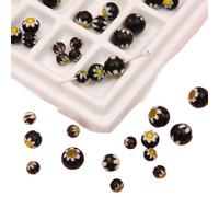 Decoendiy 60Pcs Flower Glass Beads - Mixed Size Yellow Floral Patterns Glass Black Round Loose Spacer Beads for DIY Jewelry Making,DIY Bracelets Necklaces Crafts Supplies