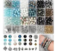 Decoendiy 884PCS 8mm Glass Beads Jewelry Making Kit, Charm Bracelet Making Kit - 18 Colors Crystal/Crackle/Stone Beads with Gold & Silver Pendants for DIY Supplies, Bracelets, Necklaces, Earrings