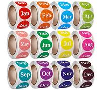 Decoendiy Month Labels Stickers, 12 Months of The Year Labels 1'' Color Coding Dot Self Monthly Adhesive Stickers 12 Rolls Round Dot Stickers- 500 Stickers per Day - 6000 Stickers Total
