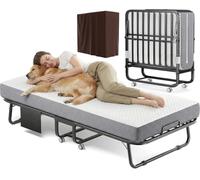 Decofy 75"x31" Folding Bed with Mattress Rollaway Beds on Wheels 7 tubes | Twin Size Space-Saving Cot-Size Guest Bed for Adults with Easy Assembly Metal Frame