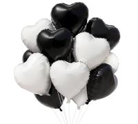 DecoGlee 15Pcs 18 Inch Black White Heart Balloons Valentine’s Day Heart Shape Foil Mylar Balloons Decoration for Romantic Valentine's Day Wedding Bridal Shower Anniversary Engagement Party Supplies
