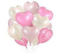 DecoGlee 15Pcs 18 Inch Heart Balloons Pastel Pink Cream White Pink Heart Shape Foil Mylar Balloons Decoration for Baby Shower Wedding Bridal Shower Anniversary Engagement Birthday Party Supplies