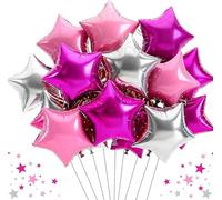 DecoGlee 15Pcs 18 Inch Large Hot Pink Silver Pink Star Shape Foil Balloons Big Stars Helium Mylar Ballons for Birthday Wedding Bridal Shower Anniversary Engagement Party Decorations Supplies