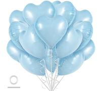 DecoGlee 30Pcs 18 Inch Baby Blue Heart Balloons Pastel Blue Heart Shape Foil Mylar Balloons Decoration for Birthday Valentine's Day Wedding Bridal Shower Anniversary Engagement Party Supplies