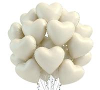 DecoGlee 30Pcs 18 Inch Cream White Heart Balloons Cream White Heart Shape Foil Mylar Balloons Decoration for Birthday Valentine's Day Wedding Bridal Shower Anniversary Engagement Party Supplies