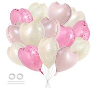 DecoGlee 30Pcs 18 Inch Heart Balloons Pastel Pink Cream White Pink Valentine’s Day Heart Shape Foil Mylar Balloons Decoration for Valentine's Day Wedding Bridal Shower Anniversary Engagement Party