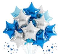 DecoGlee 30Pcs 18 Inch Large Blue Silver Star Shape Foil Balloons Big Blue Silver Stars Helium Mylar Ballons for Birthday Wedding Baby Shower Anniversary Engagement Party Decorations Supplies