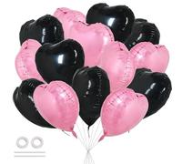 DecoGlee 30Pcs 18 Inch Pink Black Heart Balloons Valentine’s Day Heart Shape Foil Mylar Balloons Decoration for Romantic Valentine's Day Wedding Bridal Shower Anniversary Engagement Party Supplies