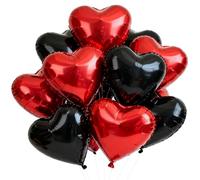 DecoGlee 30Pcs 18 Inch Red Black Heart Balloons Valentine’s Day Heart Shape Foil Mylar Balloons Decoration for Romantic Valentine's Day Wedding Bridal Shower Anniversary Engagement Party Supplies