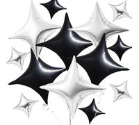 DecoGlee 30Pcs 26In&10In Star Balloons Black and Silver Four Pointed Foil Mini Star Mylar Balloons for Birthday Wedding Baby Shower Anniversary Engagement Party Decoraction Supplies