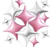 DecoGlee 30Pcs 26In&10In Star Balloons Pink and Silver Four Pointed Shape Foil Mini Star Mylar Balloons for Birthday Wedding Baby Shower Anniversary Engagement Party Decor Supplies