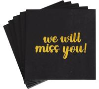 DecoGlee 50 Pack We Will Miss You Cocktail Napkins - Farewell Party Decorations for Coworkers Leaving, Retirement,Graduation, Military Goodluck & Moving Celebrations(5" Folded 2 Ply-Black)