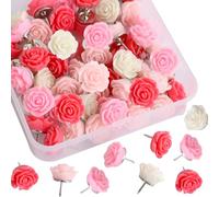 DecoGlee 60pcs Deep Pink Rose Flower Push Pins, Cute Rose Flower Thumb Tacks with Gradient Color for Bulletin,Board,School,Home,Office Thumbtacks Floret Flower Pins Decorative for Holding Photos Files