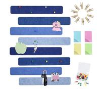 DecoGlee 8Pcs Blue Felt Pin Board Bar Strips with Pushpins & Sticky Notes Self-Adhesive Bulletin Board Strips for Wall Cork Board for Paste Notes Photos Schedules Office Home Wall Decor