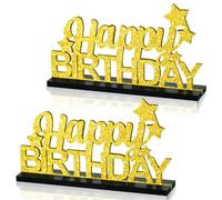 DecoGlee Glitter Gold Happy Birthday Sign Centerpieces for Table, 2 Pcs, 9.8*5.3 Inch, Metal, Party, Recessed Design, Handcrafted