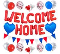 DecoGlee Welcome Home Decorations,16 Inch Red Welcome Home Foil Balloon Banner Red Blue White Confetti Balloons Pennant Flag Bunting for Homecoming Party House Warming Party Family Gathering Supplies