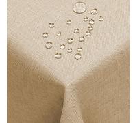 DecoHomeTextil Linen Look Tablecloth, Square 130 x 130 cm Beige Sand, Water-Repellent, Stain-Resistant, Washable, Lotus Effect, Iron-Free