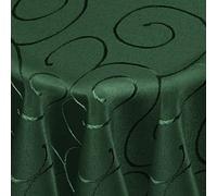 DecoHomeTextil Swirl/Circle Table Cloth Pendants - Choice of Shape, Size & Colour - Square 90 x 90 cm - Main Round Square Oval - Damask Table Linen Tablecloth with Stain Protection, Dark green / green, Rund 180 cm