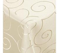 DecoHomeTextil Swirl/Circle Table Cloth Pendants - Choice of Shape, Size & Colour - Square 90 x 90 cm - Main Round Square Oval - Damask Table Linen Tablecloth with Stain Protection, champagne, Eckig 110 x 140 cm
