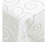 DecoHomeTextil Swirl/Circle Table Cloth Pendants - Choice of Shape, Size & Colour - Square 90 x 90 cm - Main Round Square Oval - Damask Table Linen Tablecloth with Stain Protection, Weiss, Eckig 110 x 160 cm