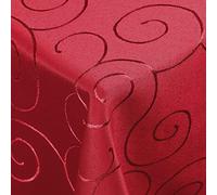 DecoHomeTextil Swirl/Circle Table Cloth Pendants - Choice of Shape, Size & Colour - Square 90 x 90 cm - Main Round Square Oval - Damask Table Linen Tablecloth with Stain Protection, dark red, Eckig 110 x 180 cm