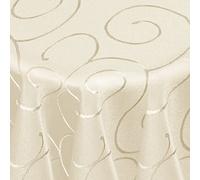 DecoHomeTextil Swirl/Circle Table Cloth Pendants - Choice of Shape, Size & Colour - Square 90 x 90 cm - Main Round Square Oval - Damask Table Linen Tablecloth with Stain Protection, champagne, Oval 160 x 220 cm