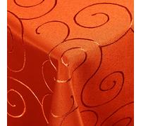 DecoHomeTextil Swirl/Circle Table Cloth Pendants - Choice of Shape, Size & Colour - Square 90 x 90 cm - Main Round Square Oval - Damask Table Linen Tablecloth with Stain Protection, Dunkelterra / Orange, Eckig 110 x 110 cm