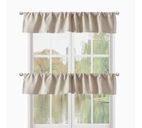 DecoHongDi 2 PC Valance for Window 10 Inch Length,Kitchen Window Valances Light Blocking,Burlap Linen Textured 104 Inch Wide 52x10 2 Panels Beige