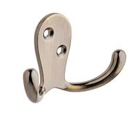 Decohooks Two Prong Robe Hook, Antique Brass, 70mm Wide